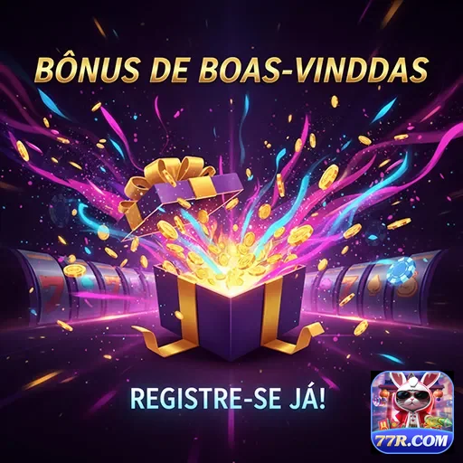 Imagem de boas-vindas do 77r, destacando o bônus para novos usuários.