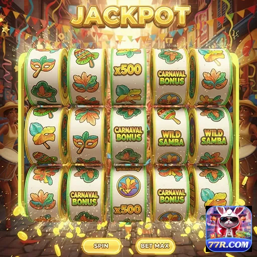Slots de carnaval com jackpot no site 77r, celebrando prêmios e diversão.